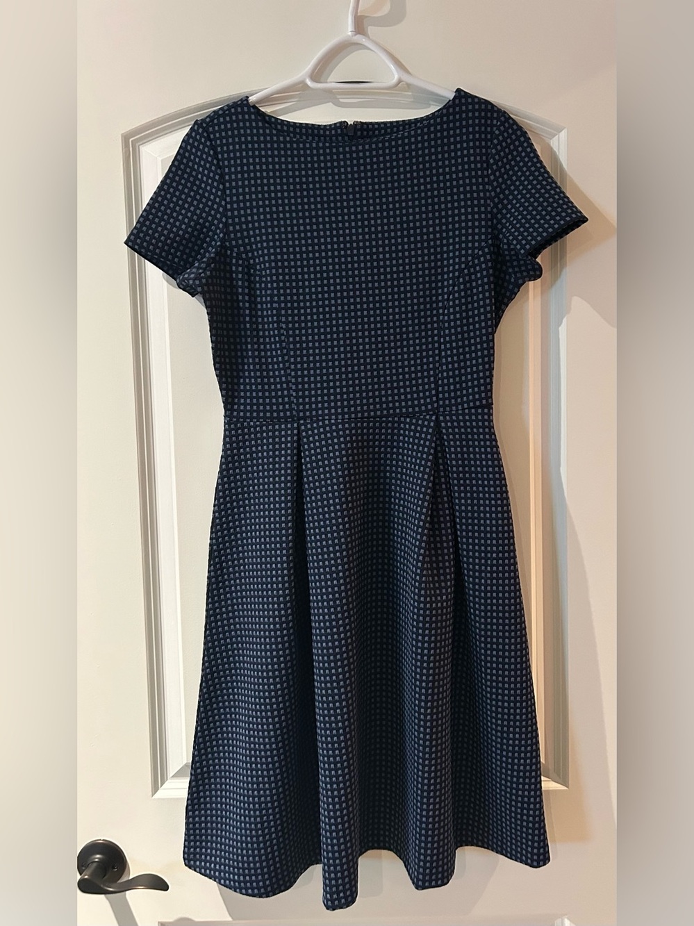 Banana Republic Blue and Navy Mini Checkered Textured Dress